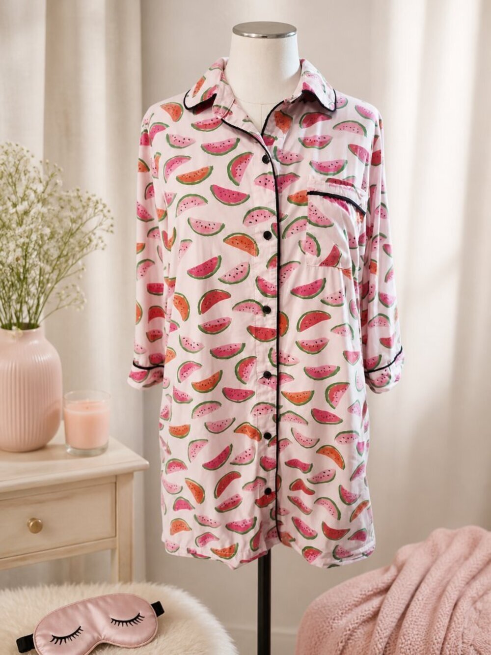 Kate Spade Watermelon Print Pajama Shirt Dress Size Small Sleepwear